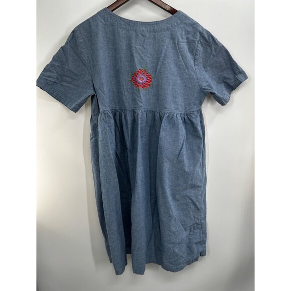 Bechamel Shirt Dress Button Down Embroidered Chambray Denim Size PL Pockets - Picture 3 of 4